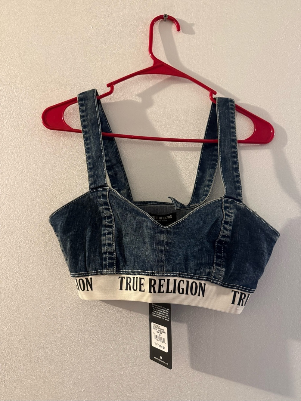True Religion Women's Denim Bralette Top in Dark Blue